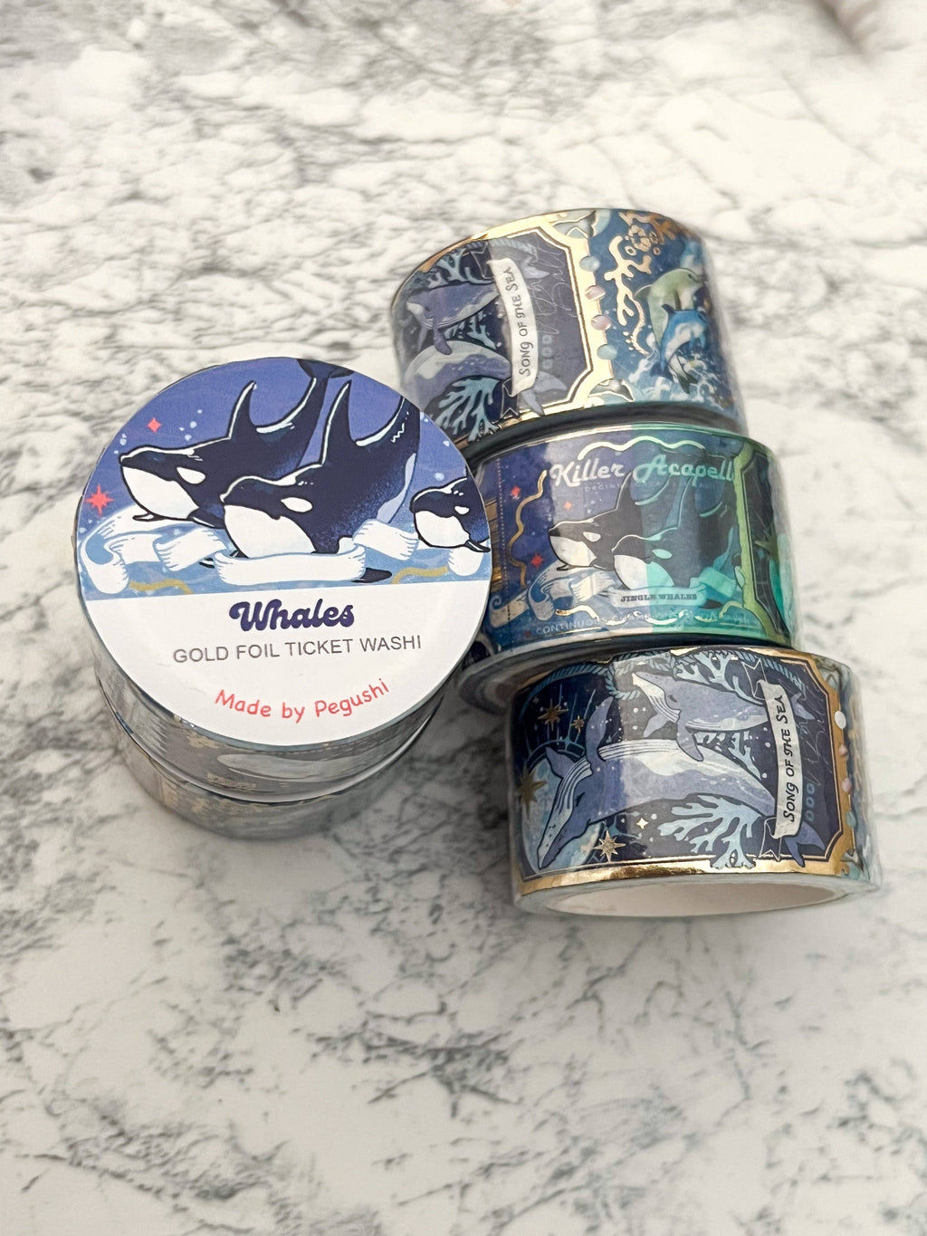 Gold Foil Whales Ticket Washi Tape