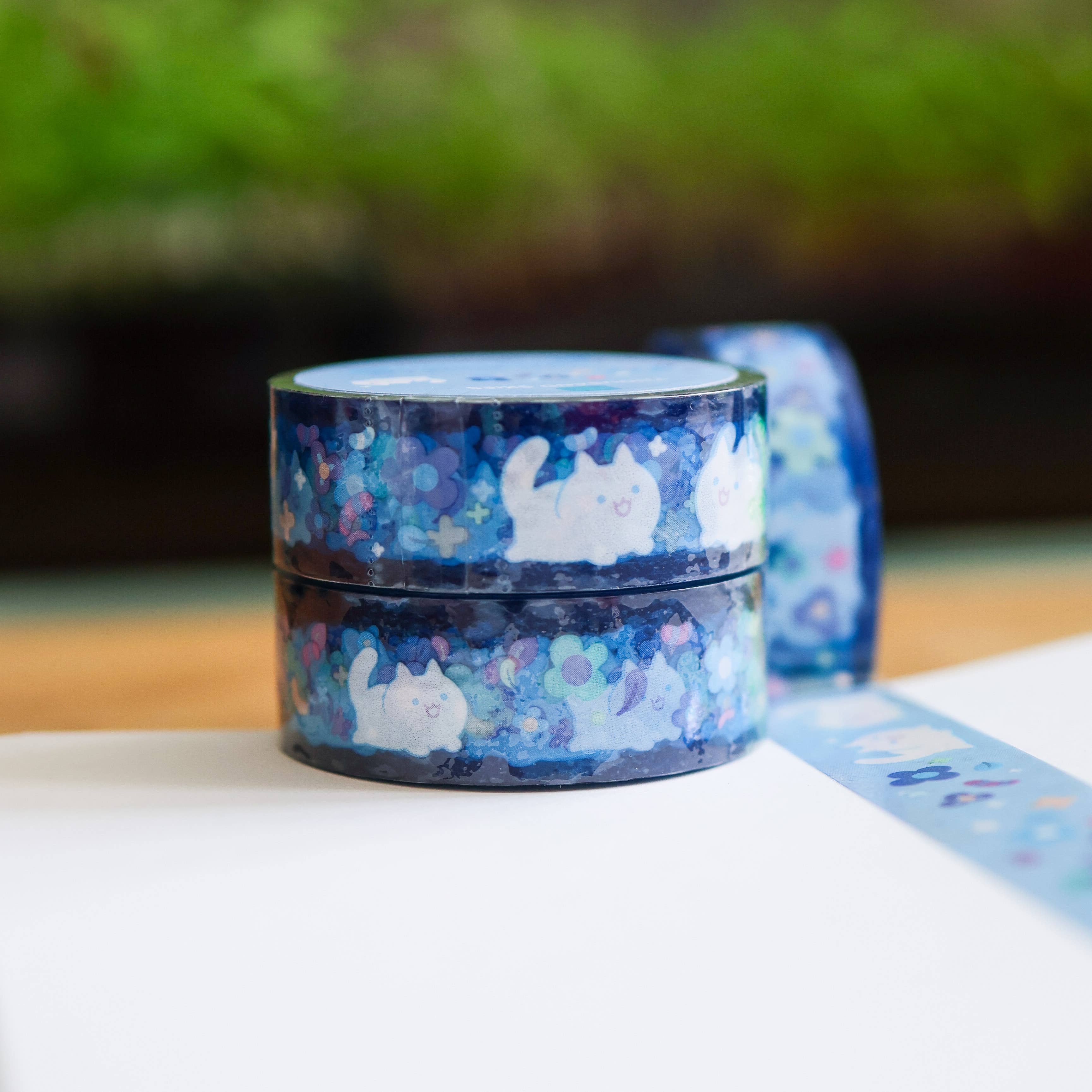 PET Tape - Floral White Cat