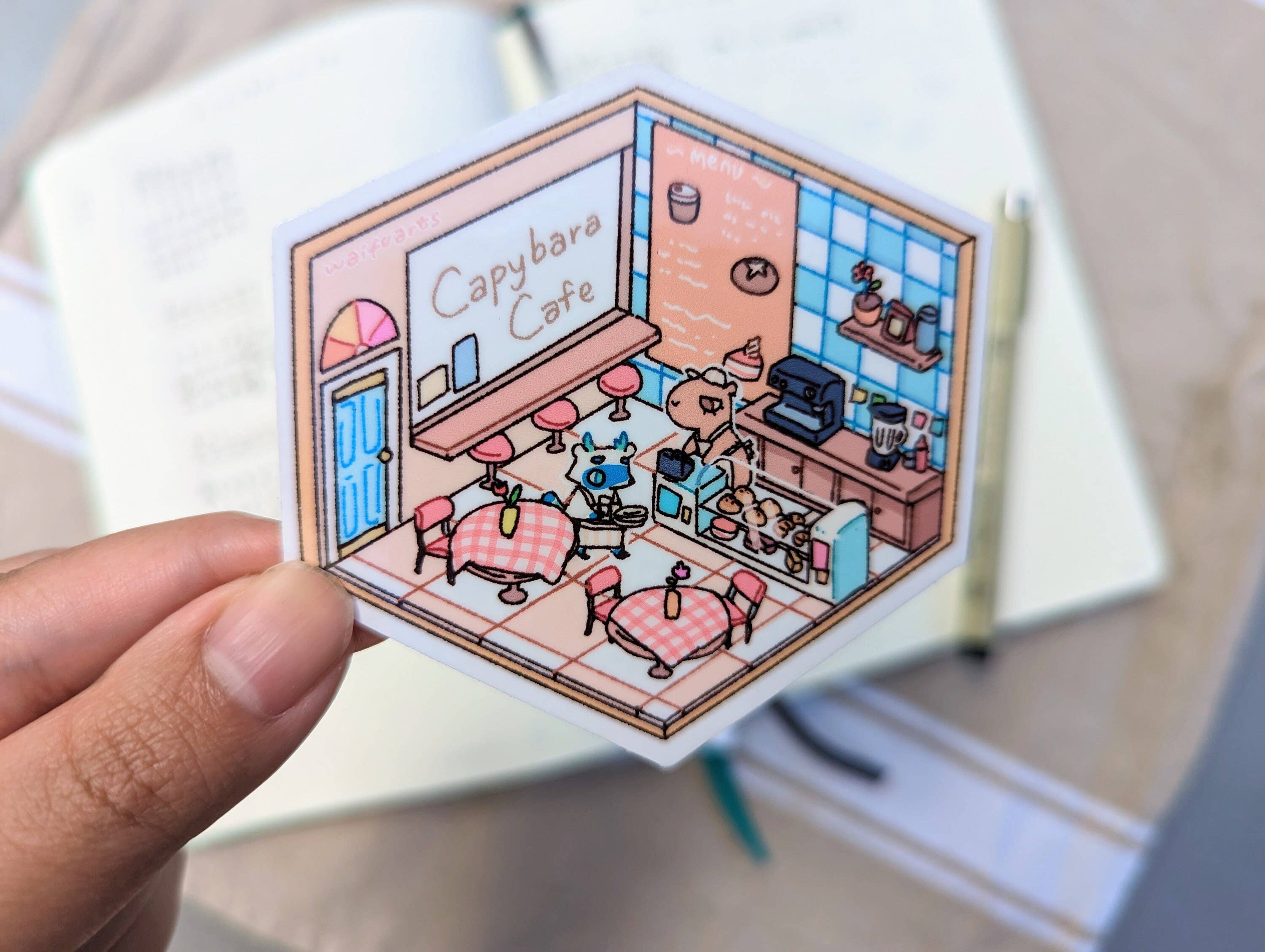 Capybara Cafe Vinyl Sticker
