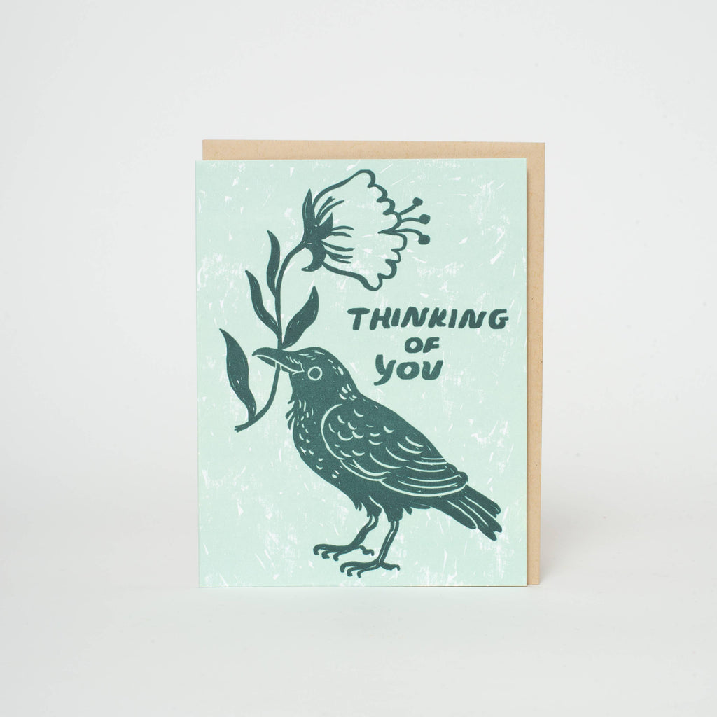 Thinking of You Crow Letterpress Greeting Card by Phoebe Wahl