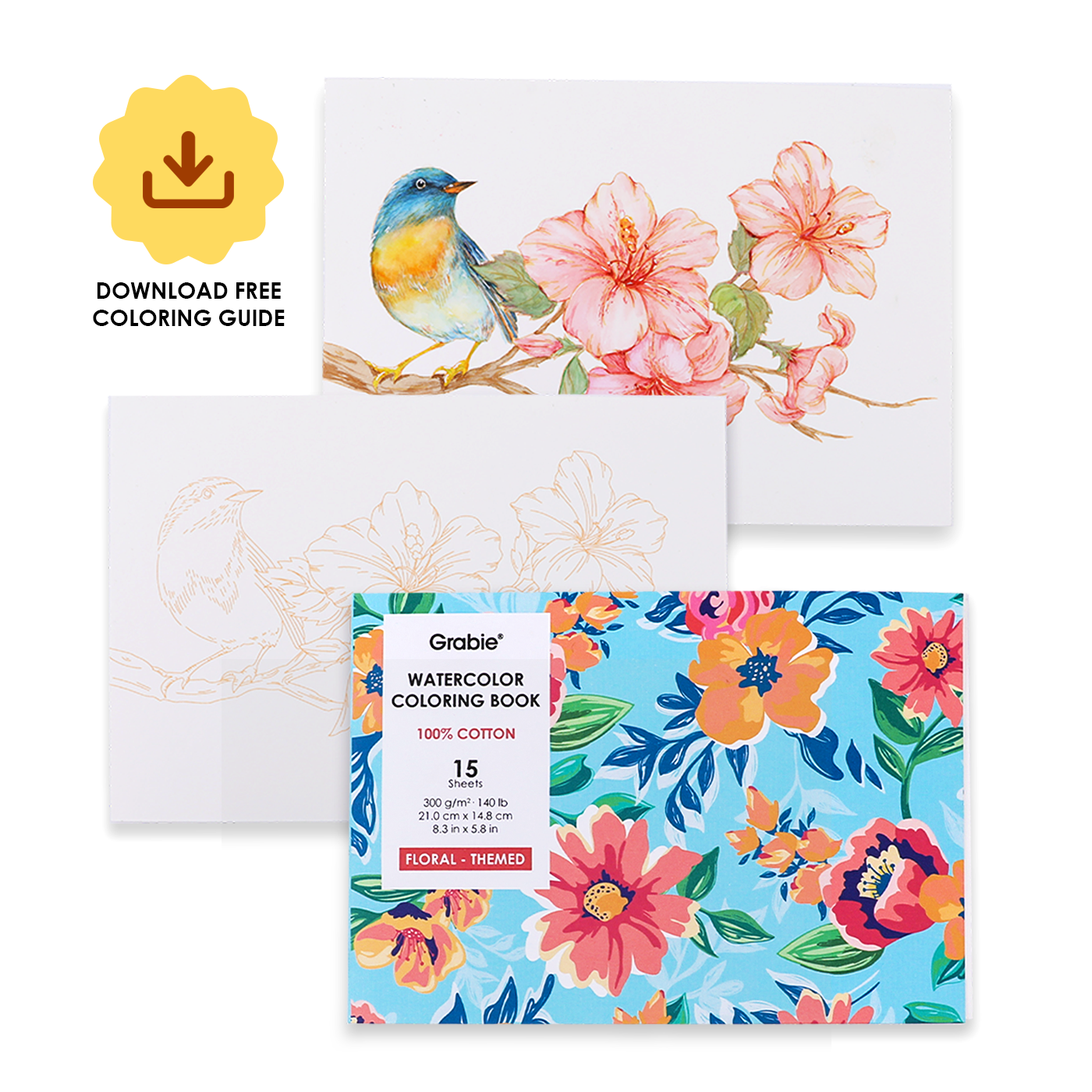 Grabie - 140LB Floral-Themed Watercolor Coloring Book
