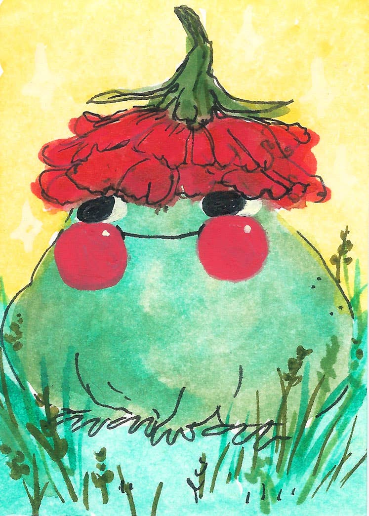 Mini Print - "Frog in Flower Hat" - 3x4"