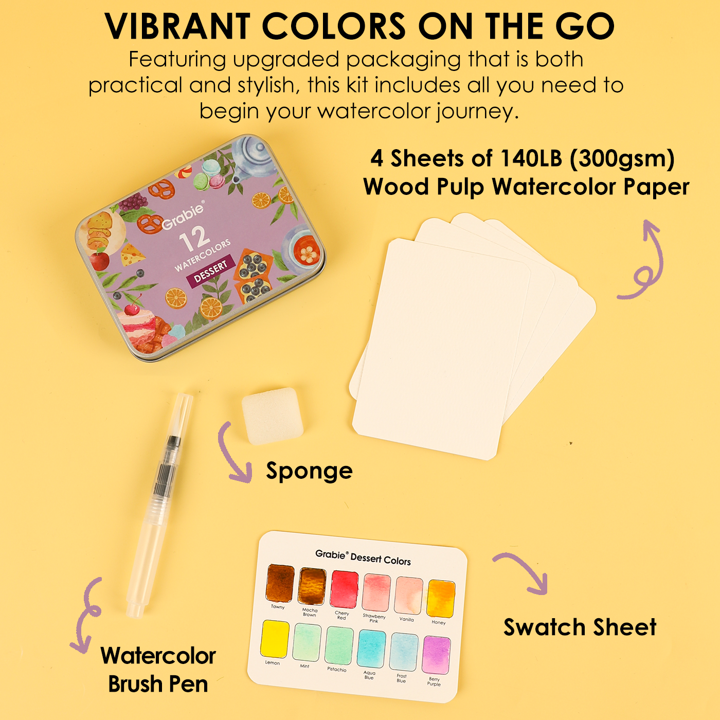 Watercolor Pocket Set Of 12 With Brush - Dessert Colors