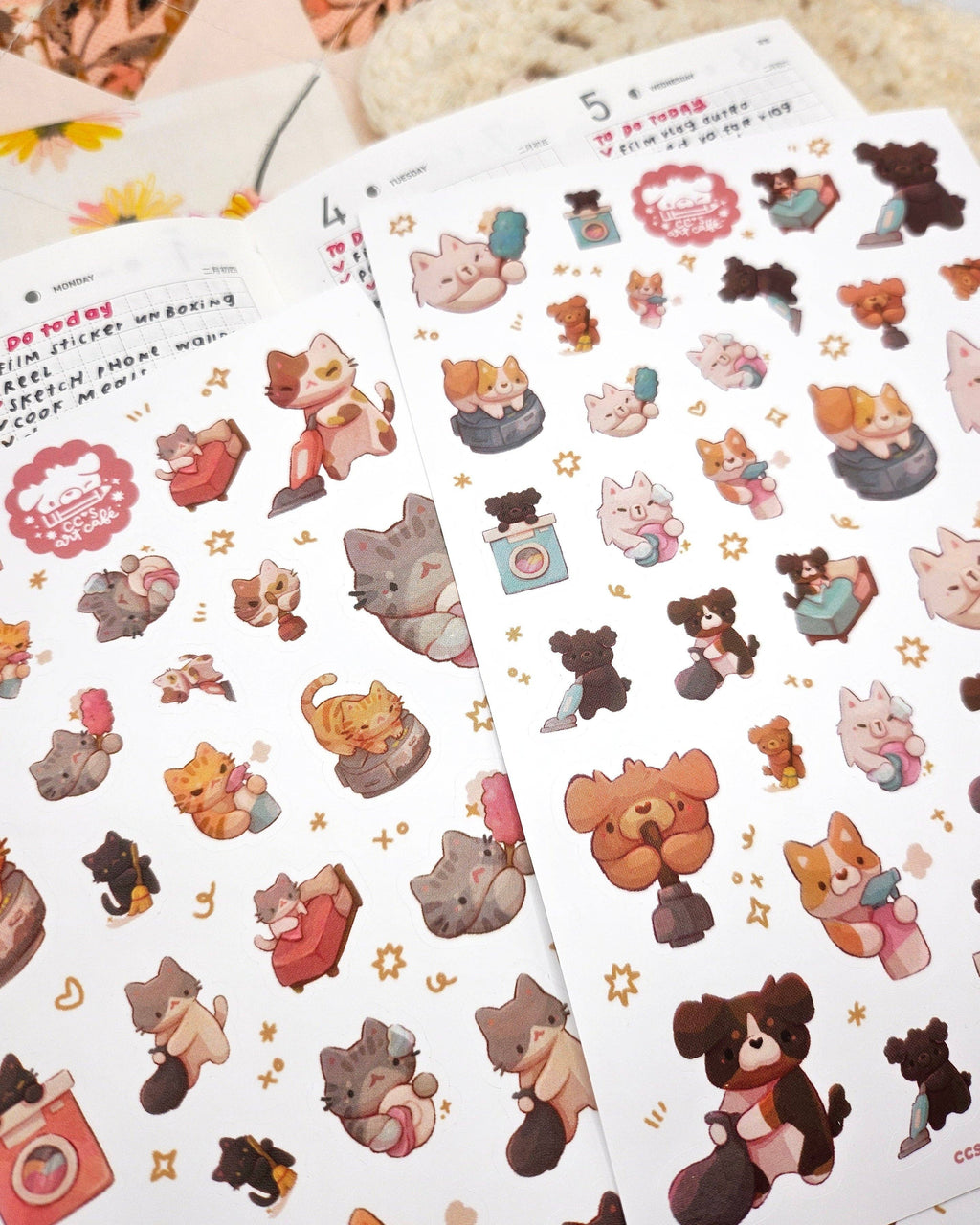 Cleaning Kitty Vinyl Sticker Sheet