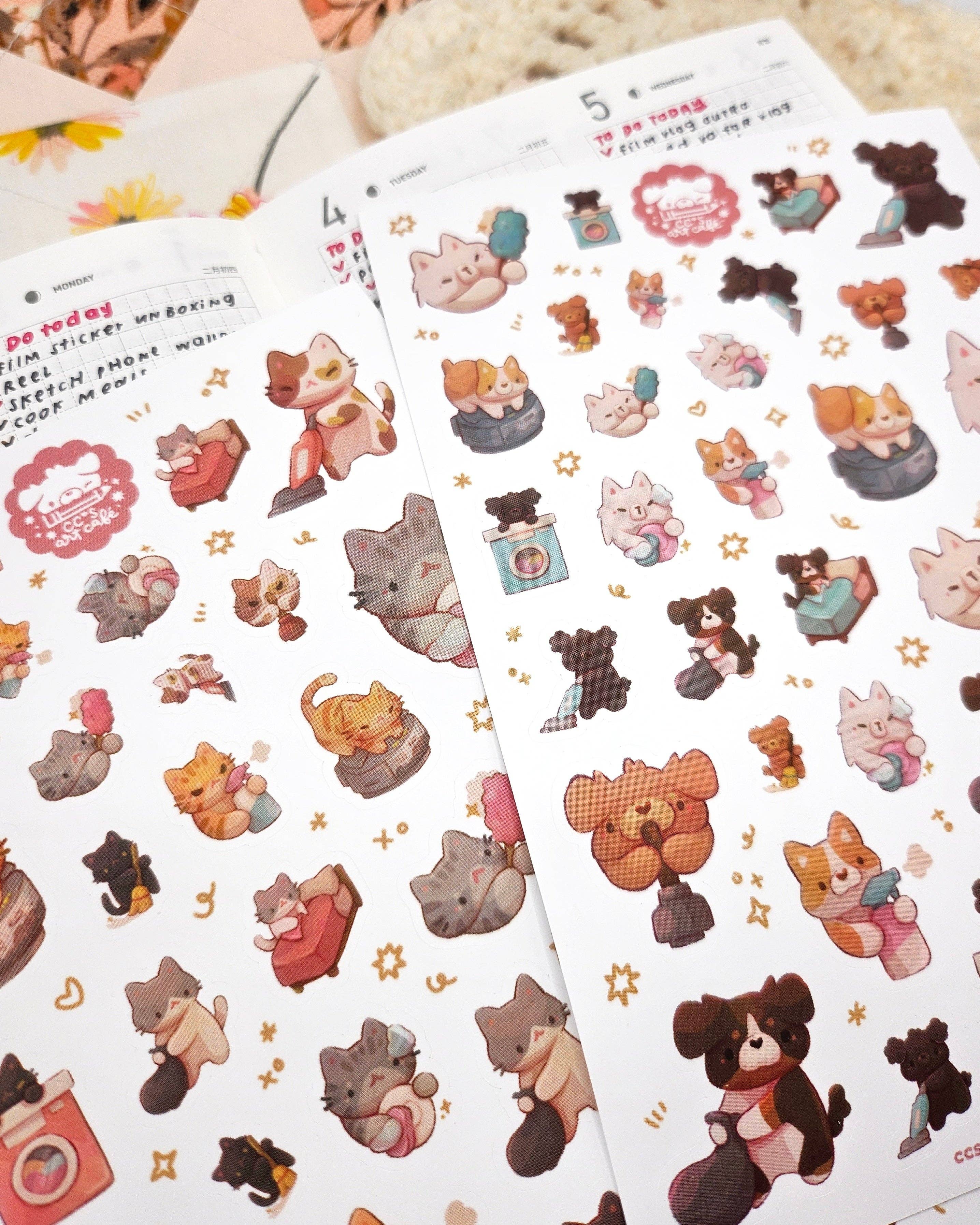 Cleaning Kitty Vinyl Sticker Sheet