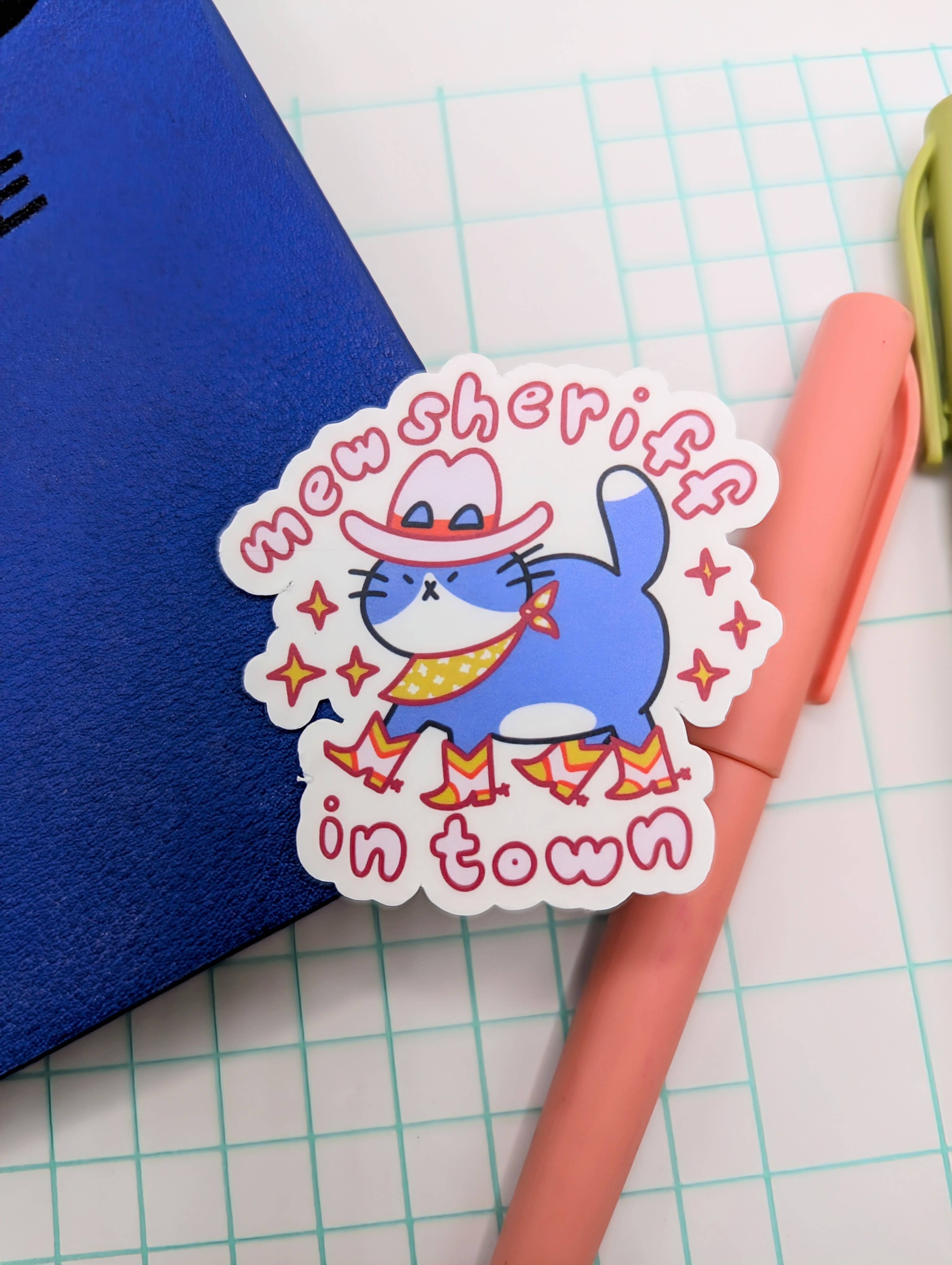 "Mew Sheriff In Town" Cowboy Cat Vinyl Sticker