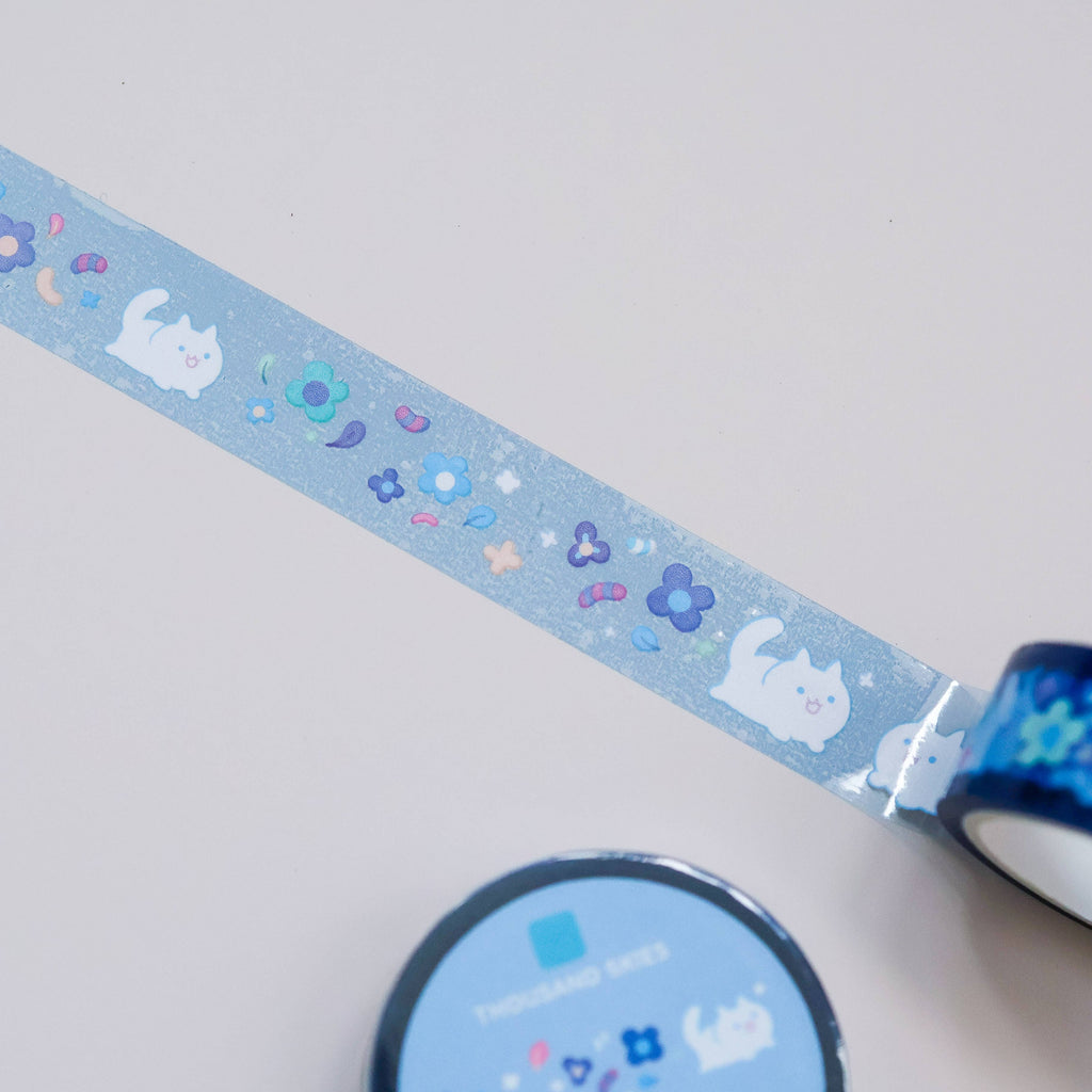 PET Tape - Floral White Cat