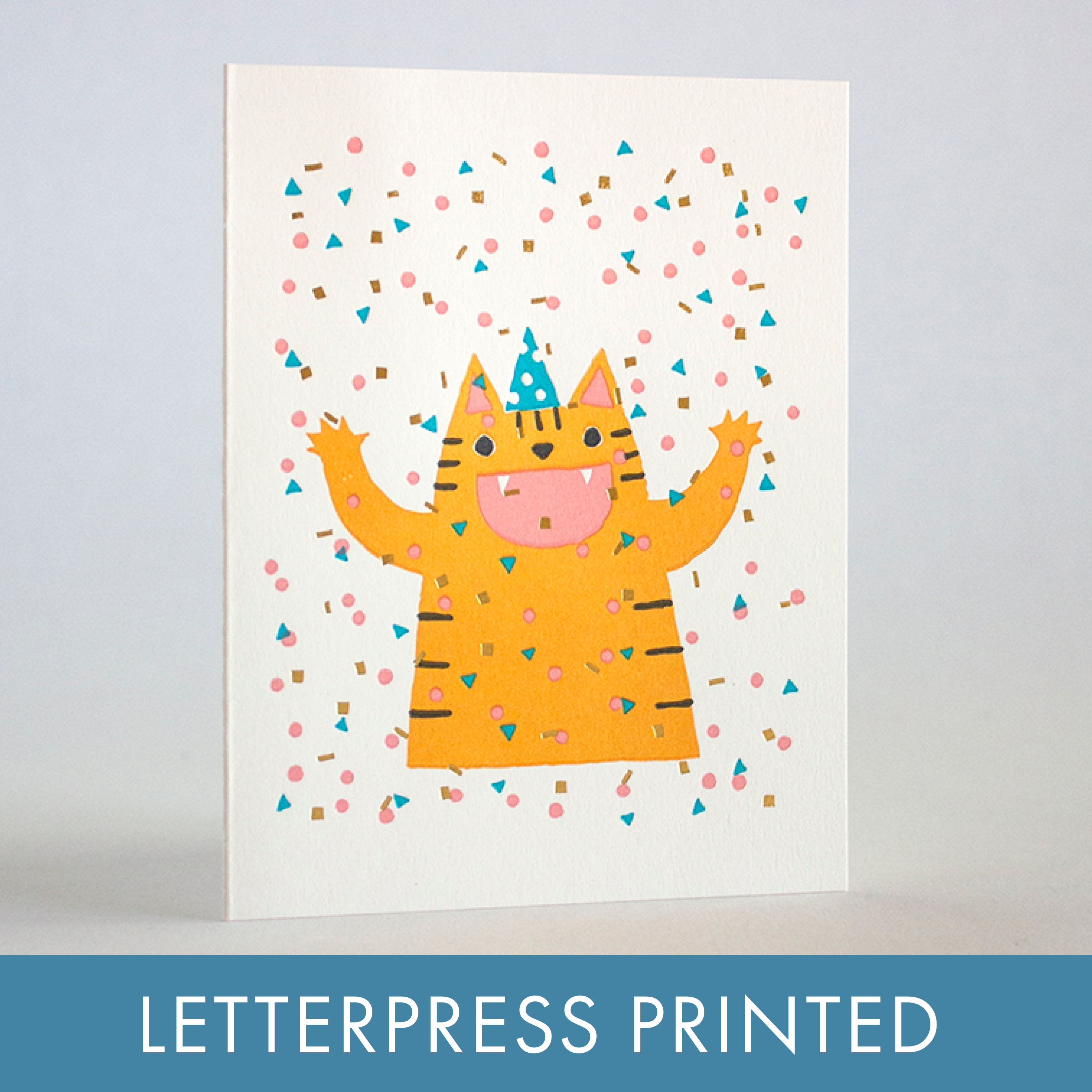 Confetti Cat Party Letterpress Greeting Card by Fugu Fugu 